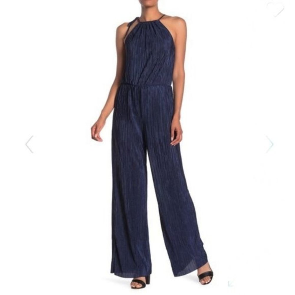 Vanity Room Navy Plisse Jumpsuit Size Large